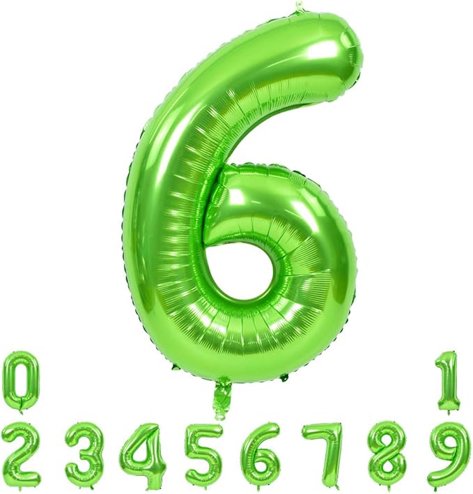 TONIFUL 40 Inch Large Green Numbers Balloons 0-9, Number 6 Digital 6 Helium Foil Mylar Big Number Balloons for 2026 Graduation New Year Eve Birthday Party Anniversary Supplies Decoration