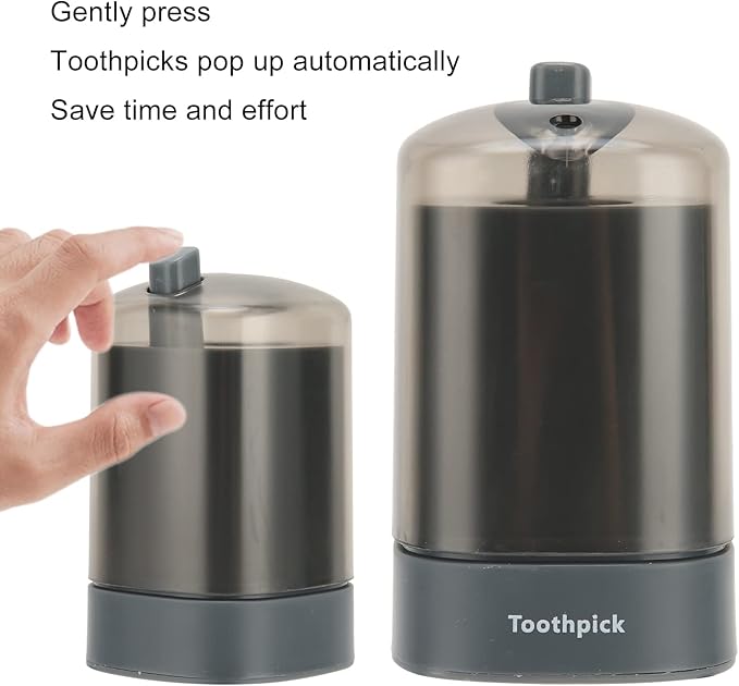 ZJchao Toothpick Dispenser, Automatic Popping Up Toothpick Holder, Black, PP Material, Compact, 80 Toothpicks Capacity