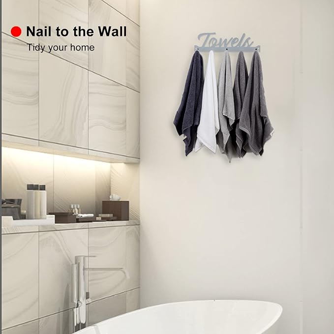 Over The Door Hooks, Towel Rack for Bathroom & Bedroom, Heavy Duty Over Door Towel Hanger with 5 Coat Hooks, Silver