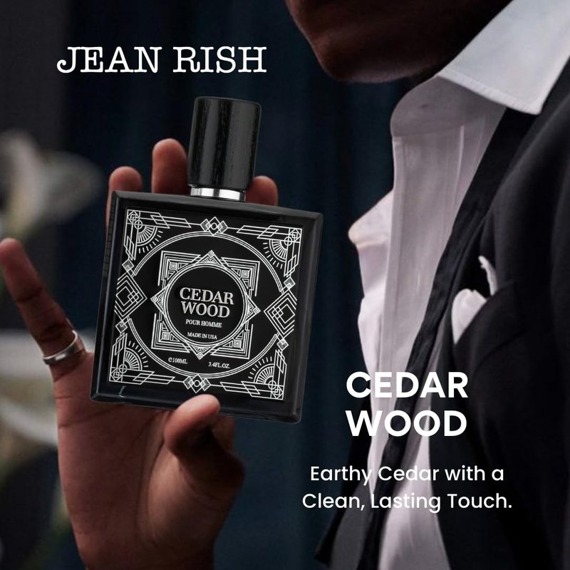Jean Rish Cedar Wood Perfume for Men Eau De Toilette, Long-Lasting Luxury Fragrance, Made In USA - Patchouli, Cedar, Musk Scent - 100ml / 3.4 oz