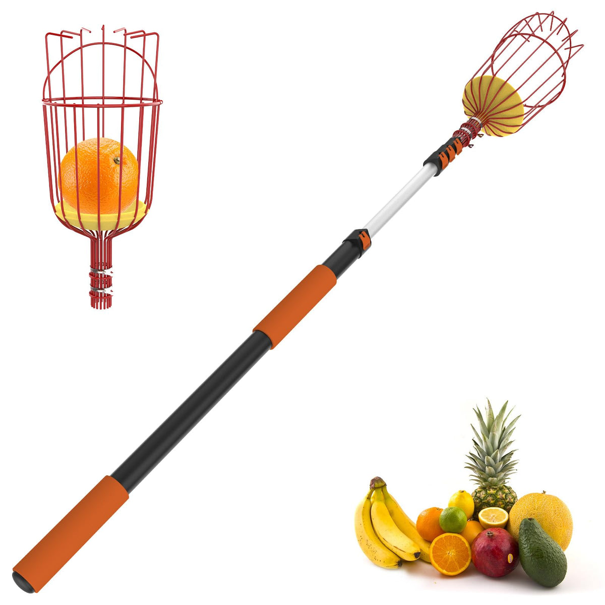 SISIUPASSIE 26FT Reach Fruit Picker, Apple Picker Pole with Basket Telescoping Tool for Apple Lemon Orange Mango Avocado Fruit Tree Picking