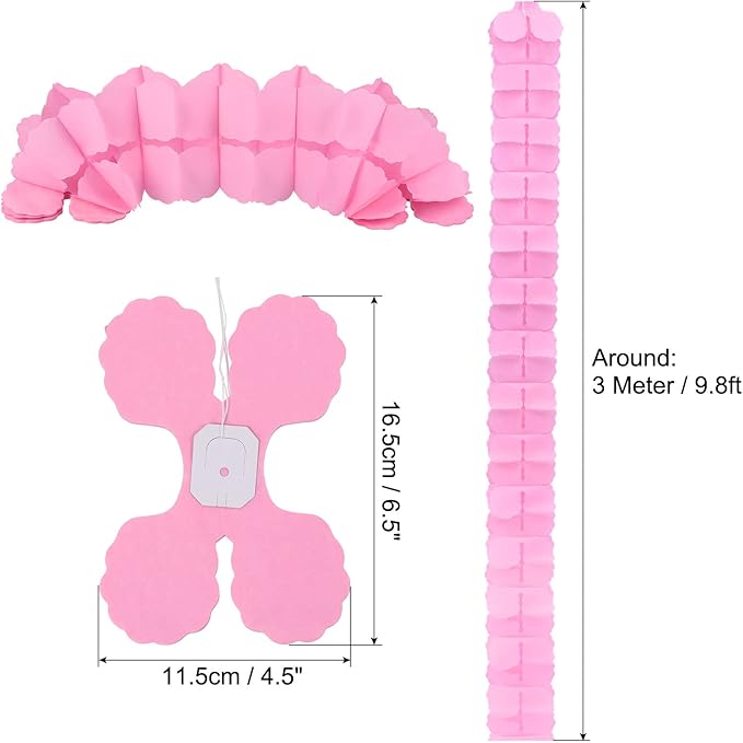 PATIKIL 9.8ft Four-Leaf Garland, 6 Pack Tissue Paper Hanging Flower Garland Reusable Streamers for Party Wedding Backdrop Decorations, Light Pink