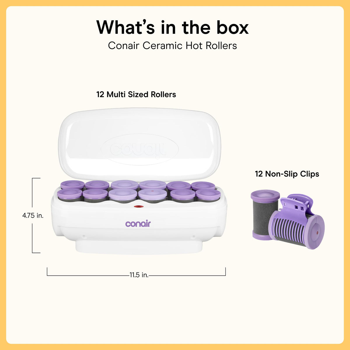 Conair Ceramic Hot Rollers, 1 3/4 Inch & 1 1/2 Inch Rollers, Lavender, 12