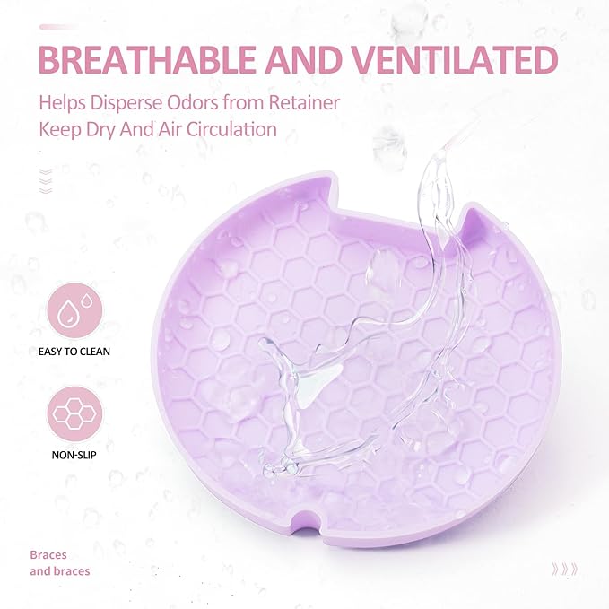 Retainer Case with Mirror and Lanyard,Slim Aligner Case with Vent Holes, Retainer Removal Tool and Brush(Pink with Lanyard)