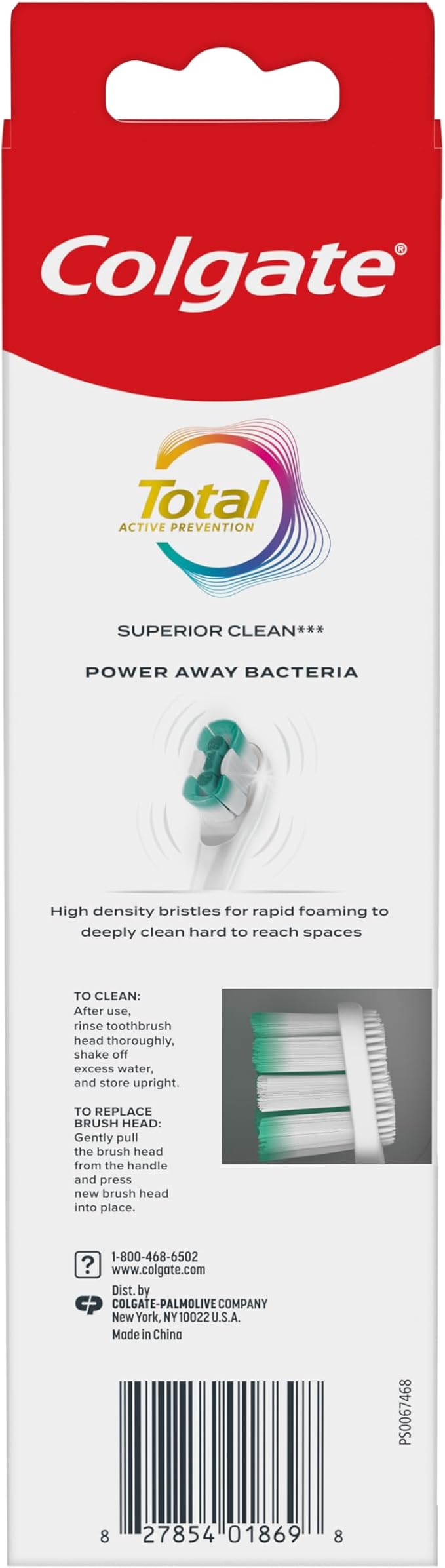 Colgate Total Battery Replacement Toothbrush Heads Pack, Fits Any Total Battery Powered Toothbrush, White, 2 Pack
