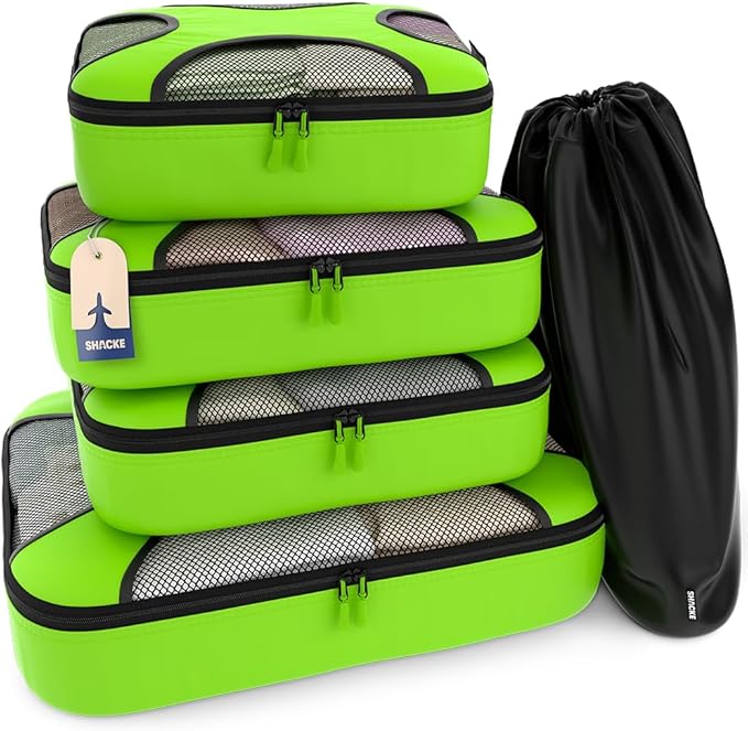 Shacke Packing Cubes for Travel 5 Set - Premium Luggage Organizer Bags - Versatile Travel Organizer for Women and Men - Optimized Packing Bags - Travel Essentials (Green Grass)