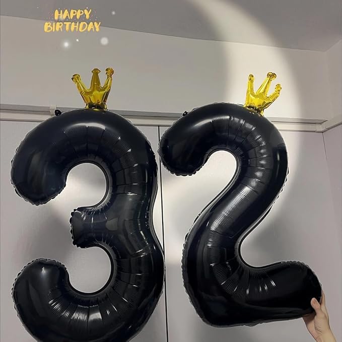 Black Number 2 Balloon with Crown, 40 inch Black Number Balloon 2nd Birthday Party Decoration Black Crown Balloons 0-9 for Birthday Party Anniversary Decorations Supplies