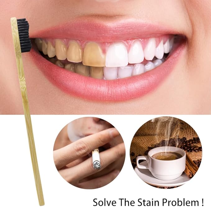 Extra Hard & Firm Bamboo Charcoal Toothbrush Long Head with Wide Thickened Handle Whitening Teeth Pack of 12