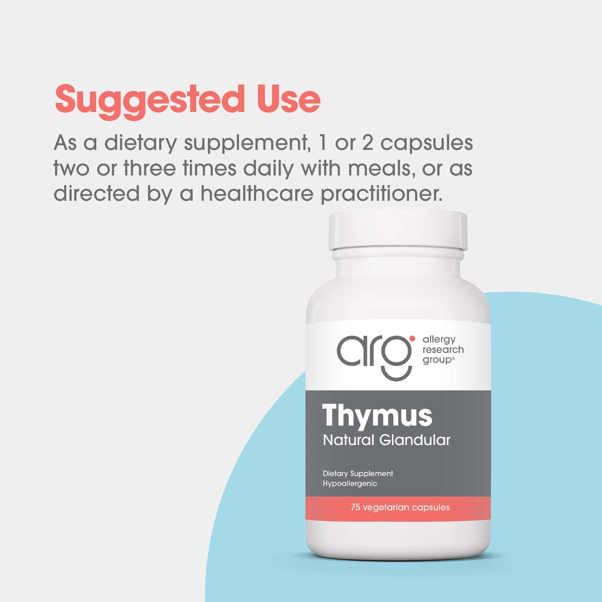 Allergy Research Group ARG Thymus - Glandular Supplement - Freeze-Dried Tissue - Immune System Support - Lyophilized Extract - Hypoallergenic & Non-GMO - 37 Servings - 75 Vegicaps