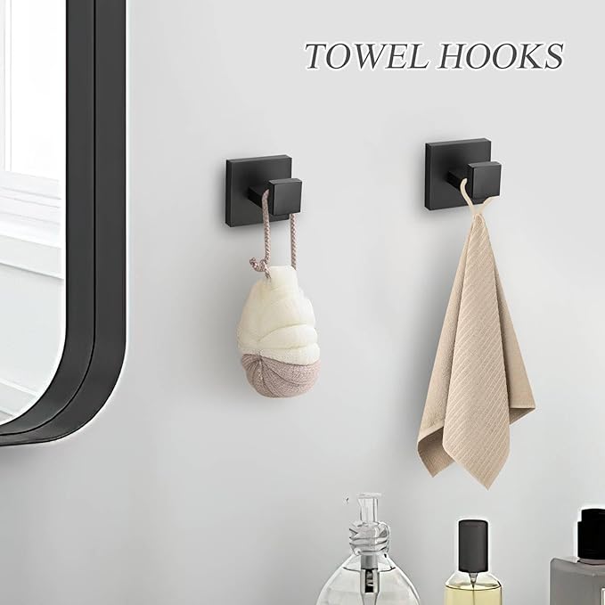 5 Pieces Black Towel Bar Set Bathroom Hardware Accessories Set Upgraded Toilet Paper Holder with Shelf Towel Holder Set for Bathroom Stainless Steel Wall Mounted