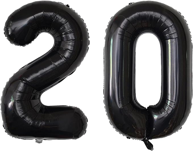 Number Balloons Black Party Balloon - Giant Number 20 Balloon, 40 Inch Large Balloon for 20th Birthday Decorations, Black Party Supplies for Men Women