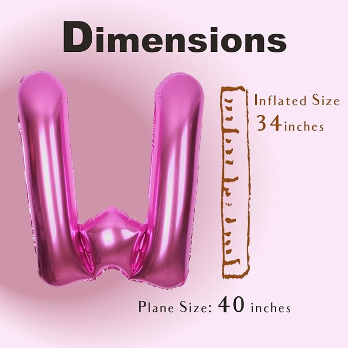 SUWEN 40 Inch Hot Pink Large W Letter Balloons Big Foil Helium Letter Balloons A-Z Jumbo Mylar Happy Birthday Party Decorations for Woman Anniversary Party Supplies