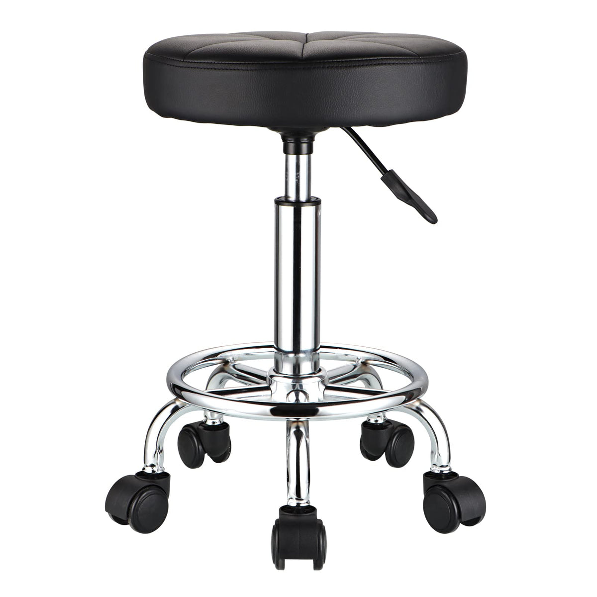 HMTOT Round Rolling Stool with Wheels Height Adjustable Swivel Stool Chair for Spa Salon Massage Black