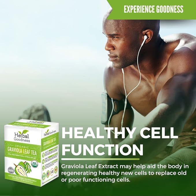 Graviola Leaf Soursop Tea - Organic Soursop Leaves | Hoja de Guanabana Leaves | Cell Support & Regeneration, Calm Relaxation - Caffeine Free - 24 Tea Bags - Herbal Goodness