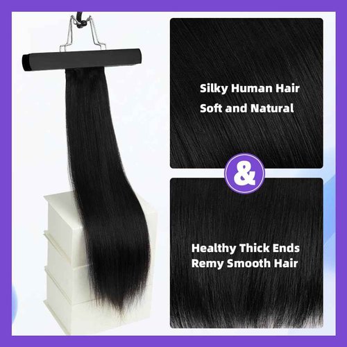 20 Inch Human Hair Ponytail 90g Long Wrap Around Ponytail Natural Black Real Hair Ponytail Extension for Women(20inch,Natural Black)