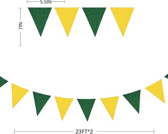 46Ft Yellow Green Party Decorations Yellow Green Burlap Banner Triangle Pennant Flag Linen Garland Streamers for Master Golf Birthday Baby Shower Rustic Spring Wedding Jungle Golf Party Decorations