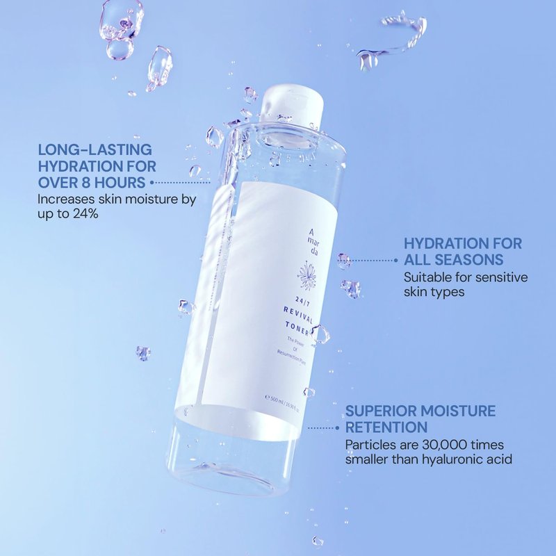 A MAR DA 24/7 Revival Toner 500ml (16.9 fl.oz.) Hydrating & Calming Facial Toner for Sensitive Skin, pH-Balancing, Deep Hydration with Centella Asiatica, Glycoin, Glacier Water
