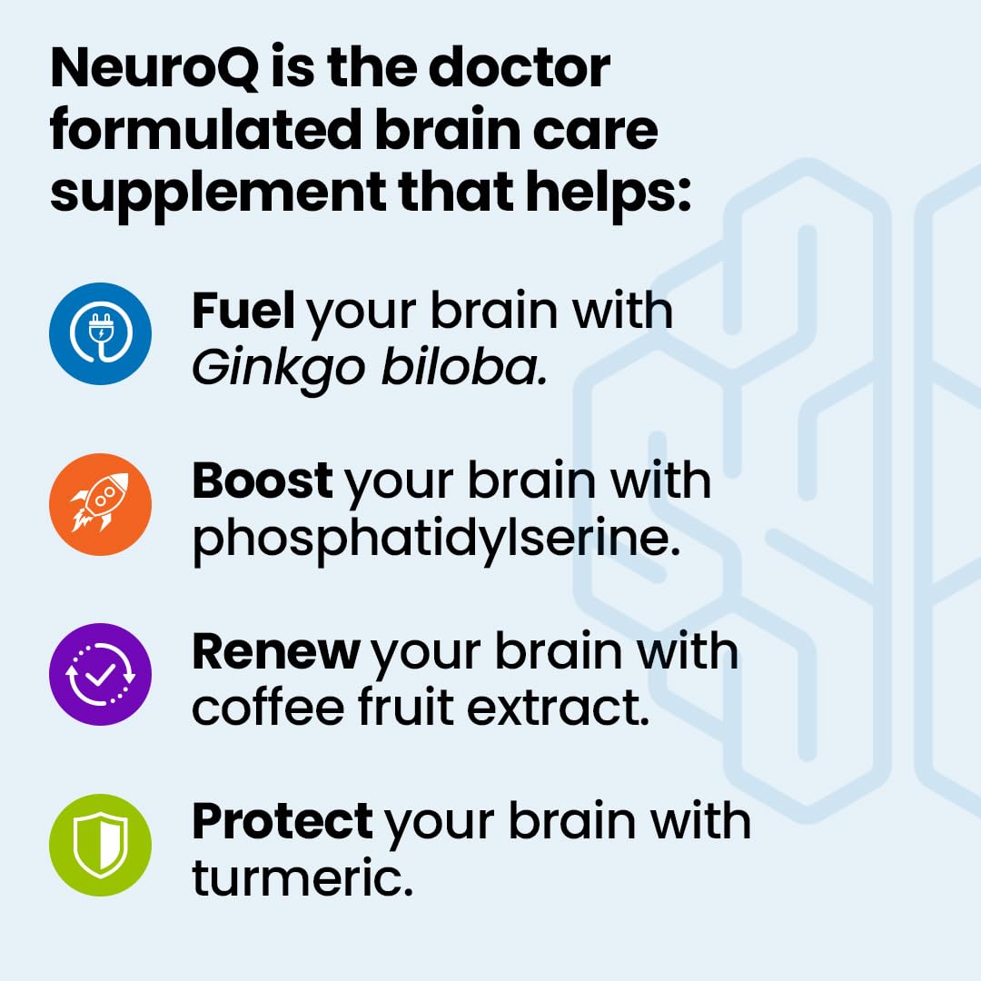 NeuroQ Memory & Focus - Boosts Cognitive Performance & Brain Function - Neuroprotective Formula by Dr. Dale Bredesen - Gotu Kola Ginkgo Phosphatidylserine & Propolis - 60 Capsules (Pack of 2)