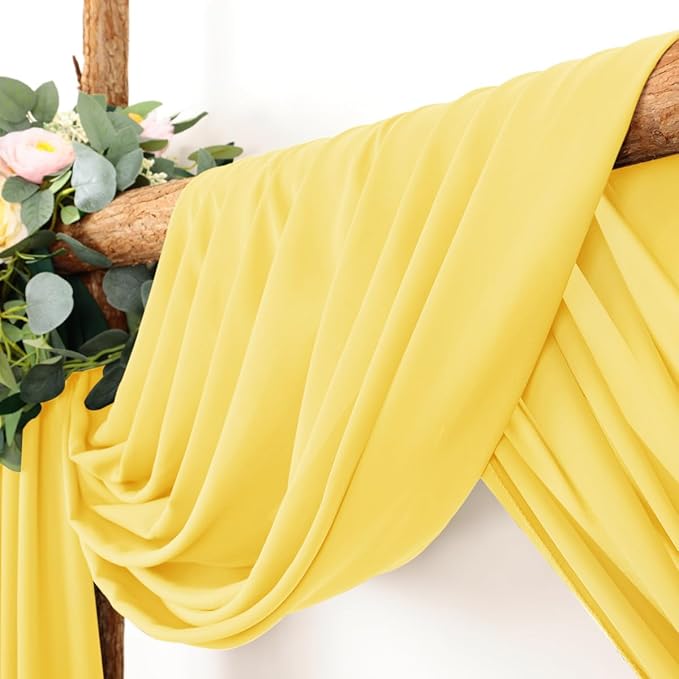 Wedding Arch Draping Fabric 30'' x 18FT Sheer Chiffon Arch Drape Backdrop 1 Panel Yellow Drape for Easter Bridal Shower Baby Shower Photo Booth Church Decor Birthday Party Outdoor Decoration