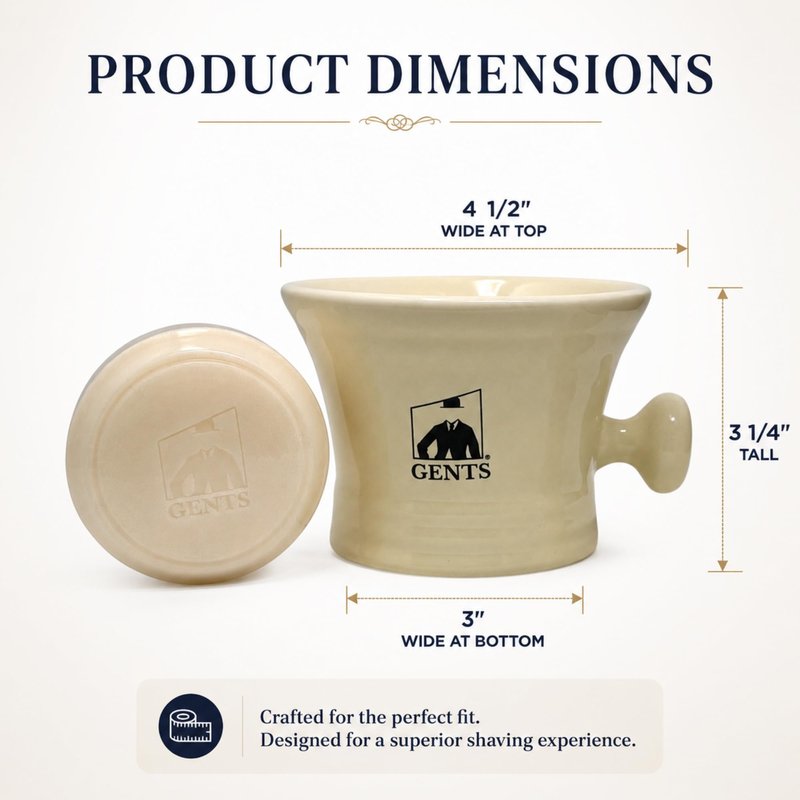 G.B.S Heavy Duty Ceramic Ivory Shaving Mug with Knob Handle and Natural Soap