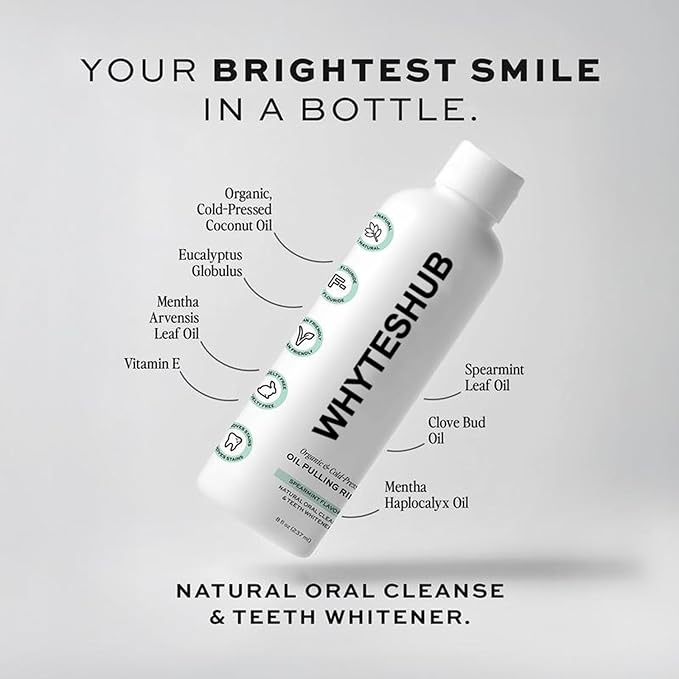 Spearmint Oil Pulling Rinse, Organic Cold-Pressed Coconut Oil for Teeth Mouthwash, Helps Maintain Gum Health & Freshens Breath - 8 fl oz