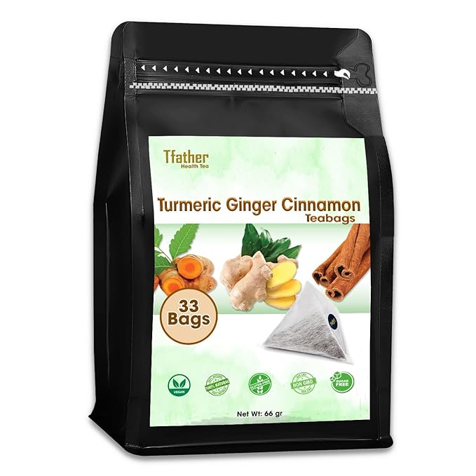 Turmeric Ginger Cinnamon Tea Bags Pyramid with String - Warm Body for Cold Relief, Protect Teeth Oral, inflammatory & Digestive Support - Natural Ingredients, No Additives, No Sugar