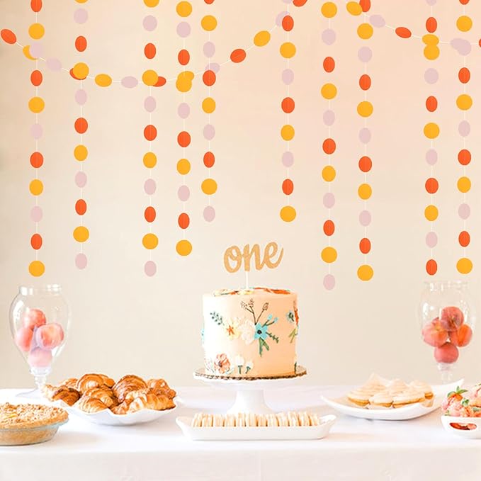 Pink Orange Groovy Party-Decorations Garland-Streamers - 52Ft Fall Autumn Thanksgiving Harvest Paper Banner,Birthday Baby Bridal Shower Engagement Wedding Bachelorette Backdrop Decor Lasting Surprise