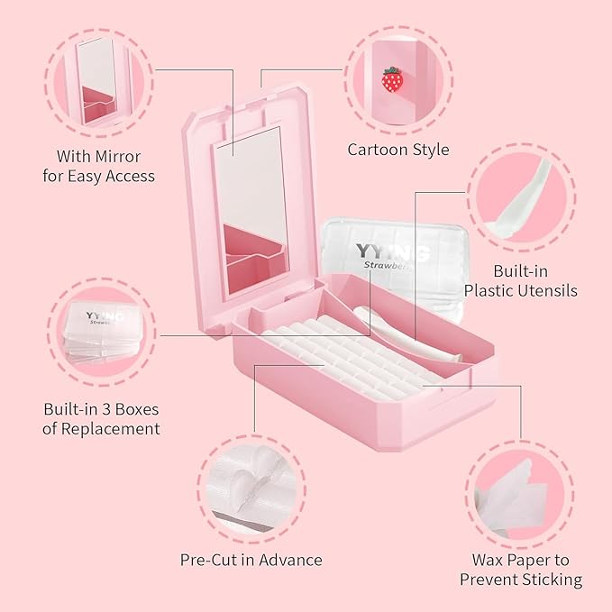 10 Box Clear Braces Wax for Teeth Precut Orthodontic Wax for Braces Aligners, Wax Dots, Hardcover Box Dental Wax with Mirror for Home Travel Office, Strawberry Flavored, 4Pack/Box