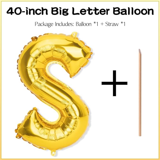 Gold Letter Balloons 40 Inch S Balloon Letters S Alphabet Balloons Giant Letters With Straw Big Balloons Foil Large Gold Balloons For Birthday Party Decorations Wedding Thanksgiving Christmas Balloons