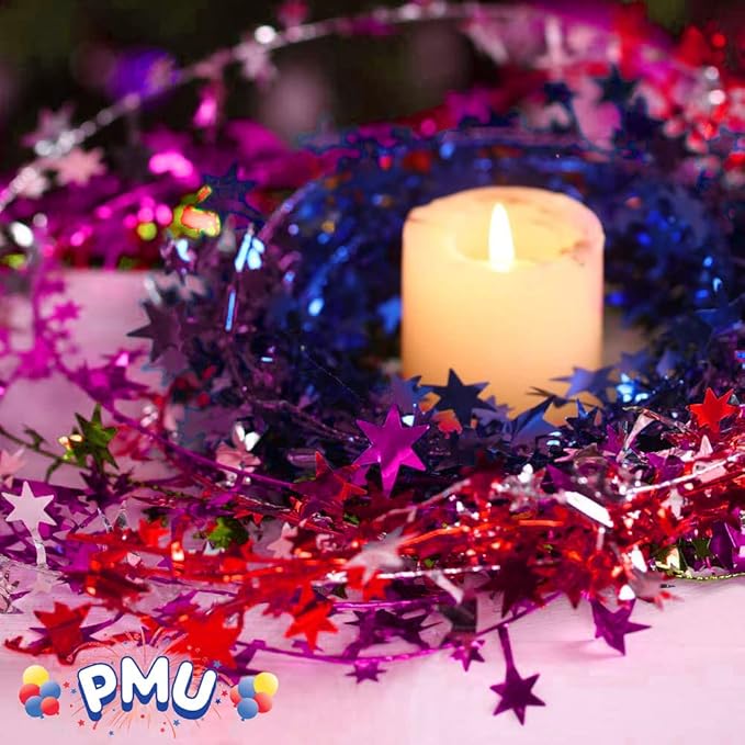 PMU 150 Ft Star Wire Shiny Garland Hot Pink - Halloween, Christmas Party, Wedding, Birthday, Festive Home Decoration Ornament Hot Pink (6pc-25Ft Each)