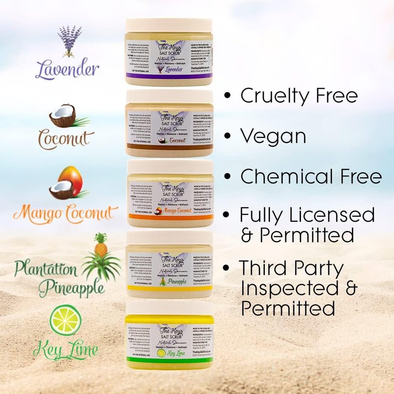 The Keys Salt Scrub -Sea Salt Scrub - Exfoliating Body Scrub with Wooden Spoon - Moisturizing Exfoliator for Hands, Foot, Bath, (12 Ounce (Pack of 1), Lavender)