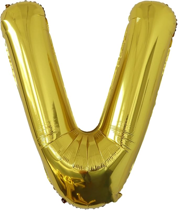 40 Inch Letter Balloons, Large Gold V Balloon Letter Decor, A to Z Letter Balloons, Helium Balloons, V Foil Balloon for Birthday Party Anniversary Supplies Decorations