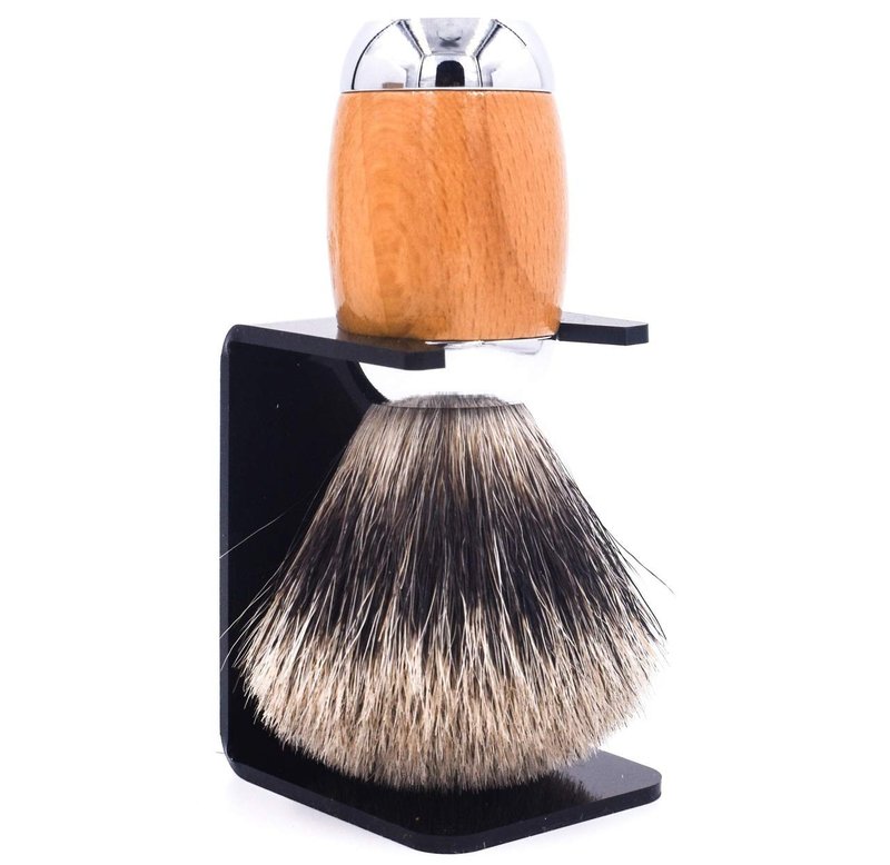 Taconic Shave's 3-Band Pure Badger Luxury Shaving Brush – Deluxe Beechwood and Chrome Handle - Shaving Stand Included