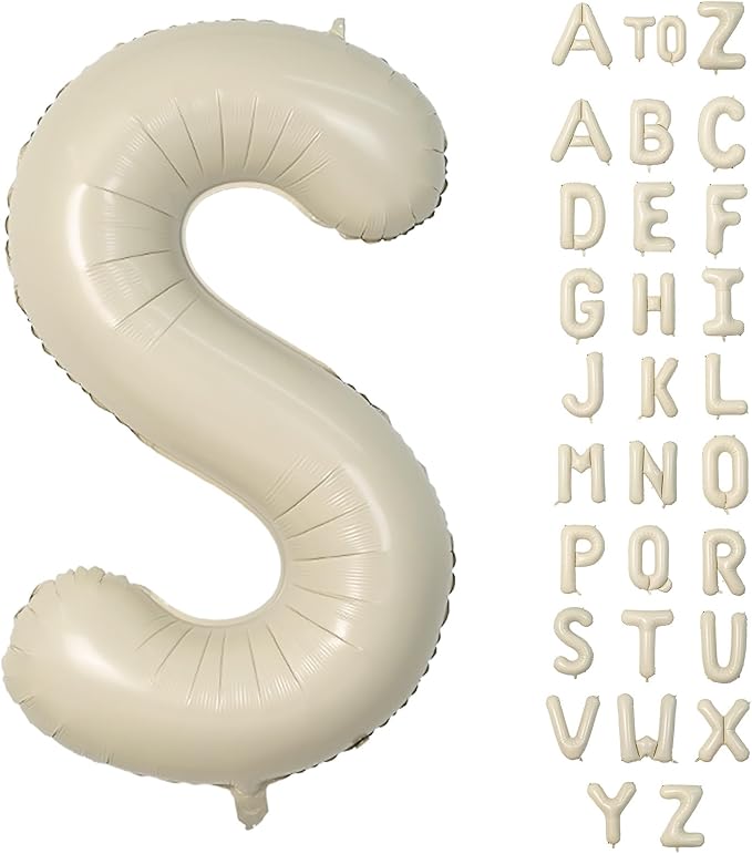 Biapian 40 Inch Letter S Balloons, Giant Cream S Foil Balloon, Big Single Alphabet A-Z Balloons, Beige Large Aluminum S Balloons Helium for Birthday, Baby Shower, Wedding, Anniversary Party Decoration