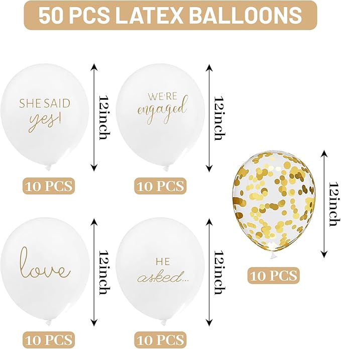 50Pcs Engagement Balloons, Engagement Party Decorations, He Asked balloons, She Said Yes Balloons, Gold Confetti Latex Balloon, Bridal Shower Engagement, Wedding Party Decoration