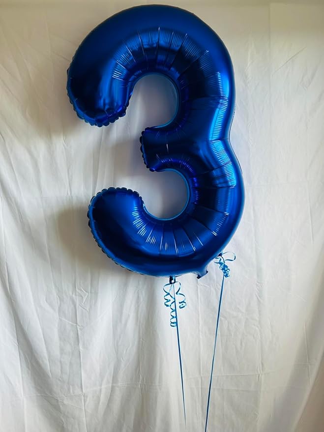 Metallic Blue Number 3 Balloon 40 Inch, 3 Balloon Number, 3rd Birthday Decorations, Navy Blue Party Supplies for Boys Girls