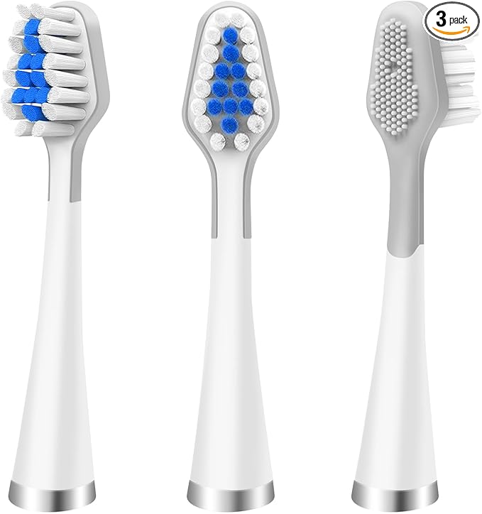 3-Count Toothbrush Replacement Heads Compatible with Watepik Complete Care 5.0/9.0 (CC-01/WP-861) with Tongue Scraper, STRB-3WW