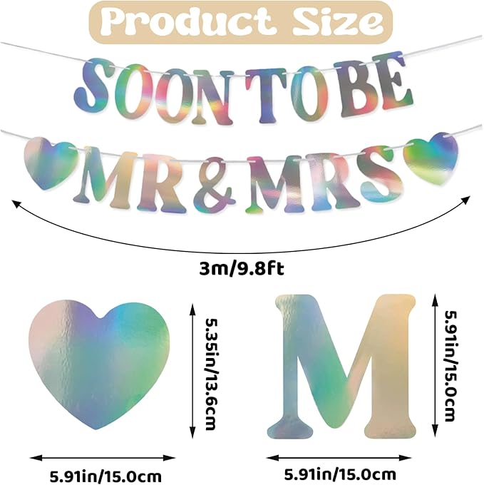 Soon To Be Mr & Mrs Banner, Bridal Shower Sign, Pre-Strung Laser Wedding Banner Decorations, Engagement Banners for Mantle Hanging Sign Couples Shower Decorations