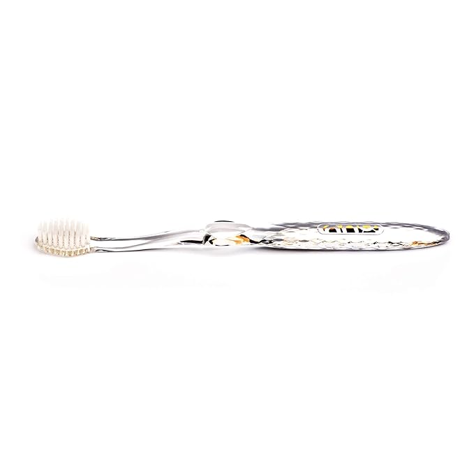 Nano-b Manual Toothbrush for Adults with Sensitive Gums, Silver Soft/Medium Bristles, Travel Case, Crystal
