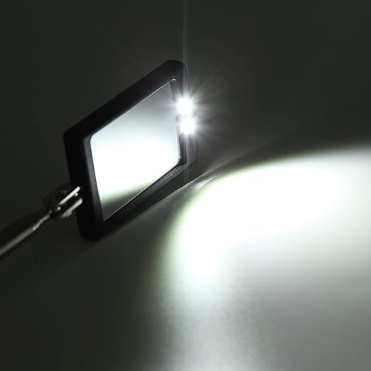 Telescoping Inspection Circular 360 Mirror with 2 LED Light Mirror and Mirror on a Stick and Extendable Mechanic Tool for Automotive Flexible Circular Mirror Diabetic Mirror for feet