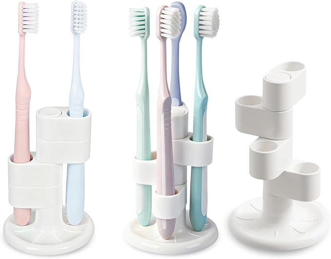 3 Pack 360° Rotating Toothbrush Holder for Bathroom, 4-Slot Toothbrush Storage Organizer with Non-Slip Base, Compact Toothbrush Bathroom Countertop Holder for Family Tooth Brushes, White
