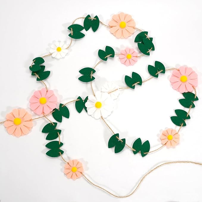 Misscrafts Felt Garland Flower Hanging Garland Daisy Party Banner Colorful 6.6ft for Baby Shower Grand Opening Party Festivals Room Decorations