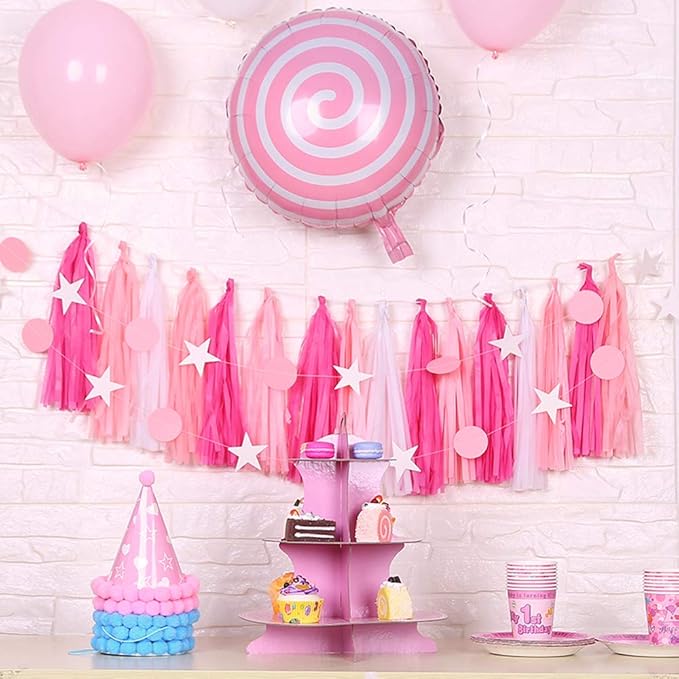 Pink Tissue Paper Tassel DIY Hanging Paper Decorations Party Garland for Parties, Weddings, Festivals, Baby Showers - 20PCS (PINK 35CM)