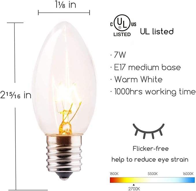 Brightown 100 Feet C9 Bulb String Lights Outdoor Clear Christmas Lights Green Wire for Outdoor Patio Room Party Backyard Decoration, E17 Base, 100 Bulbs
