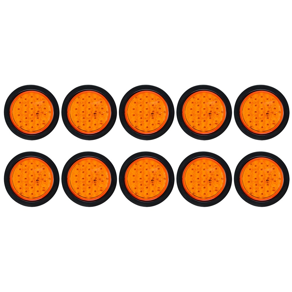 (Pack of 10X) 24-LED Amber 4 Inch Round Turn Signal Tail Light Parking Lamps w/Grommet Wiring Plug Waterproof