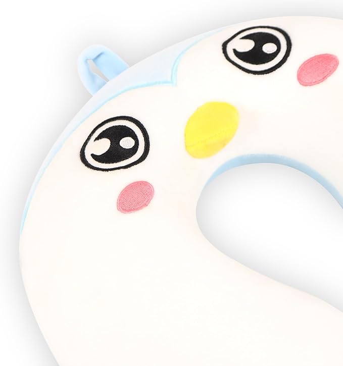 Sexysamba Cartoon Headrest & Neck Pillow for Kids Boys & Girls, Teens, Travel Accessories for Airplane, Car, Recline, Memory Foam Cute Travel Pillow with Sleep Eye Mask - Penguin