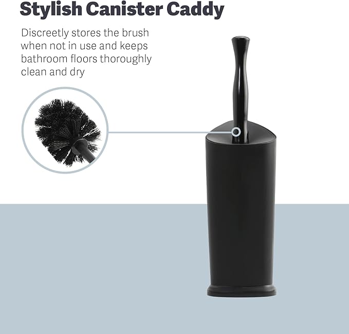 Casabella Toilet Bowl Brush with Canister Storage Caddy and Splashgaurd, Black (Pack of 5)