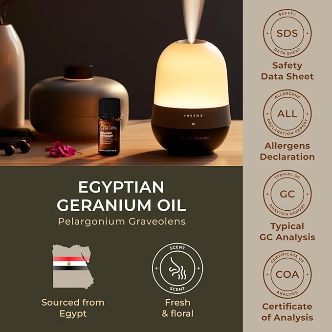 Gya Labs Egyptian Geranium Essential Oil - 0.34 Fl Oz - for Hair, Skin, Diffuser, Aromatherapy & DIY Candle Making Scent