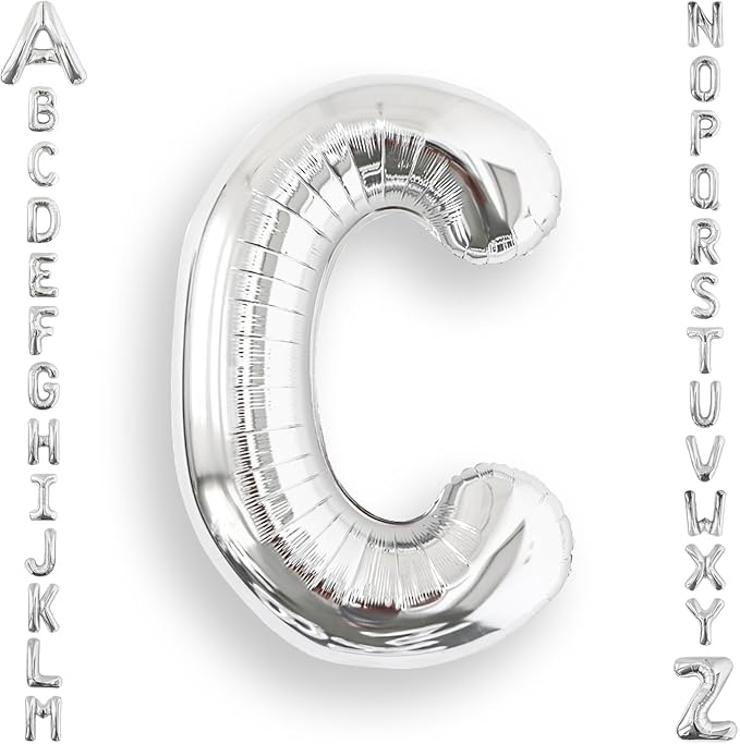 AULE 40 Inch Big Letter Balloon Silver C Large Foil Helium Alphabet Balloons A-Z for Birthday Anniversary Graduation New Year Party Decoration Supplies