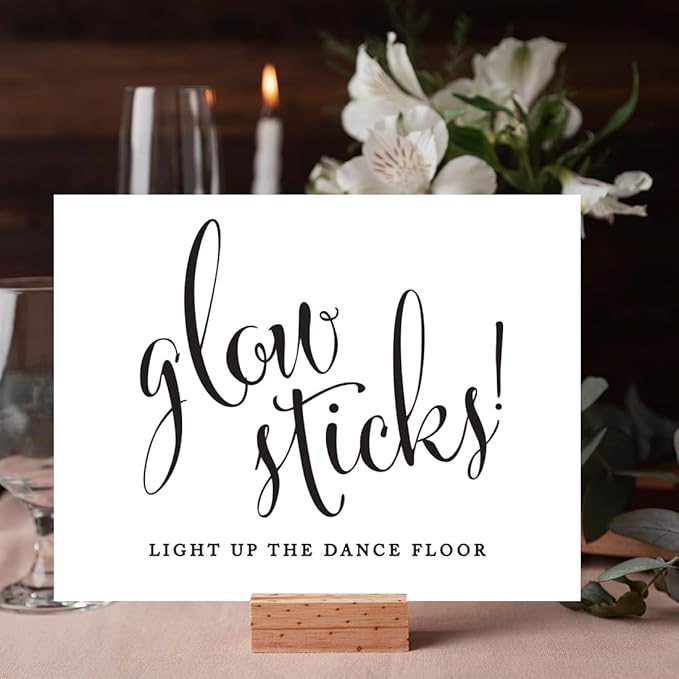 Andaz Press Wedding Party Signs, Formal Black and White, 8.5-inch x 11-inch, Glow Sticks Light Up the Dance Floor, 1-Pack